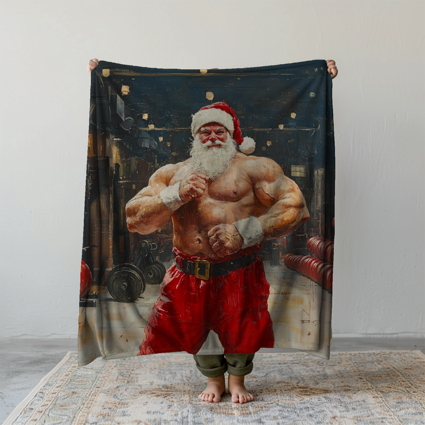 Unique Coral Blanket Featuring Santa Claus as a Gym Bro – Perfect Christmas Gift & Festive Decor