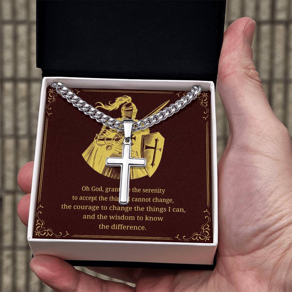 Cuban Link Cross Chain with 'The Serenity Prayer' Gold Card | Perfect Christmas Gift for Men