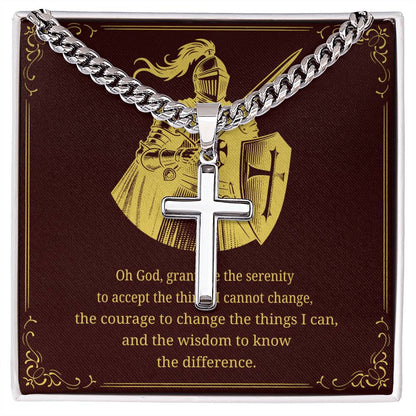 Cuban Link Cross Chain with 'The Serenity Prayer' Gold Card | Perfect Christmas Gift for Men