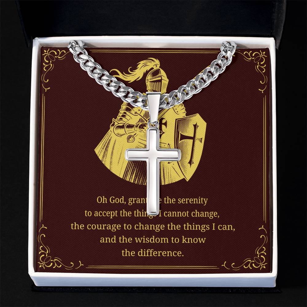 Cuban Link Cross Chain with 'The Serenity Prayer' Gold Card | Perfect Christmas Gift for Men