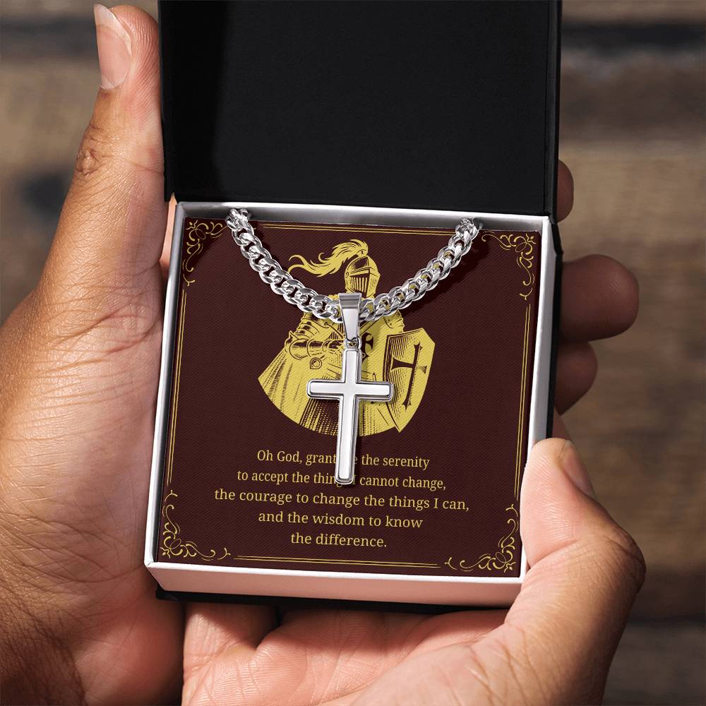 Cuban Link Cross Chain with 'The Serenity Prayer' Gold Card | Perfect Christmas Gift for Men