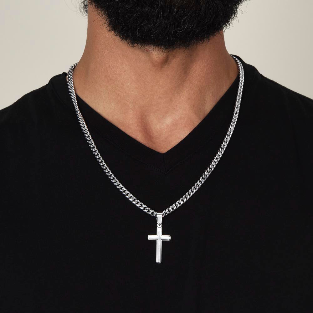 Cuban Link Cross Chain with 'The Serenity Prayer' Gold Card | Perfect Christmas Gift for Men