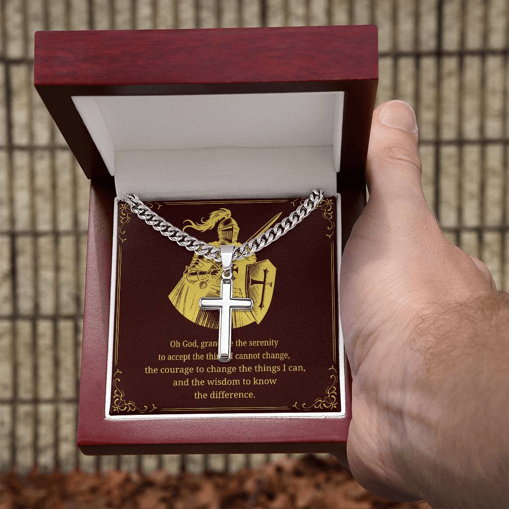 Cuban Link Cross Chain with 'The Serenity Prayer' Gold Card | Perfect Christmas Gift for Men