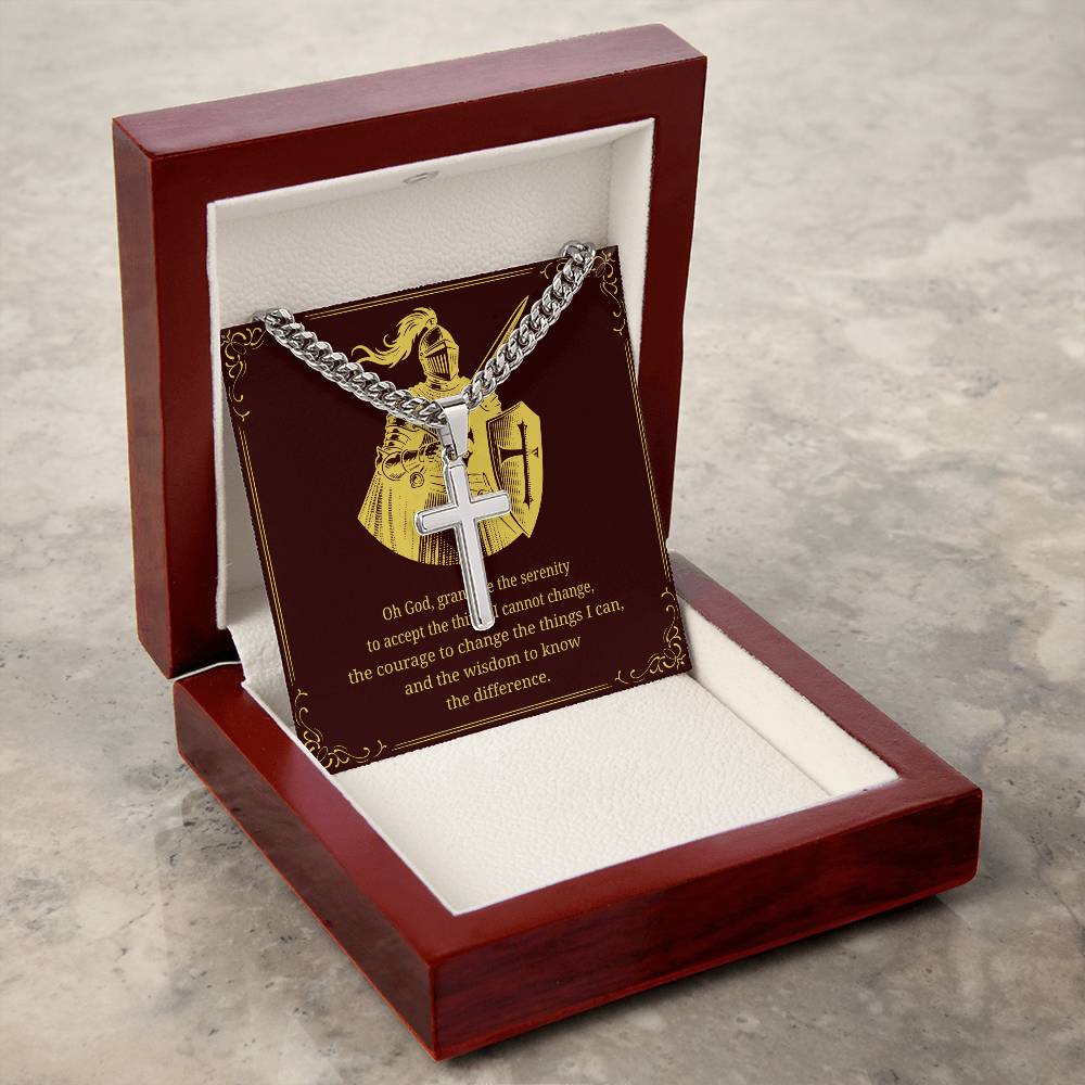 Cuban Link Cross Chain with 'The Serenity Prayer' Gold Card | Perfect Christmas Gift for Men