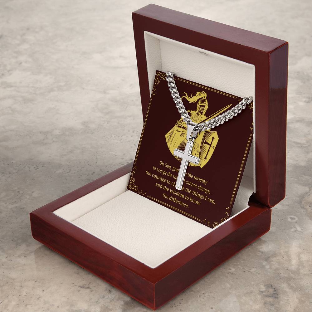 Cuban Link Cross Chain with 'The Serenity Prayer' Gold Card | Perfect Christmas Gift for Men