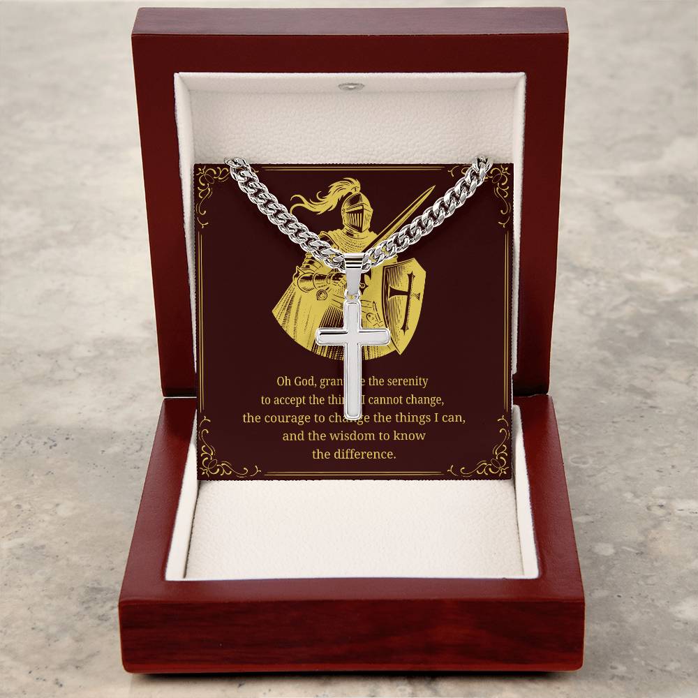 Cuban Link Cross Chain with 'The Serenity Prayer' Gold Card | Perfect Christmas Gift for Men