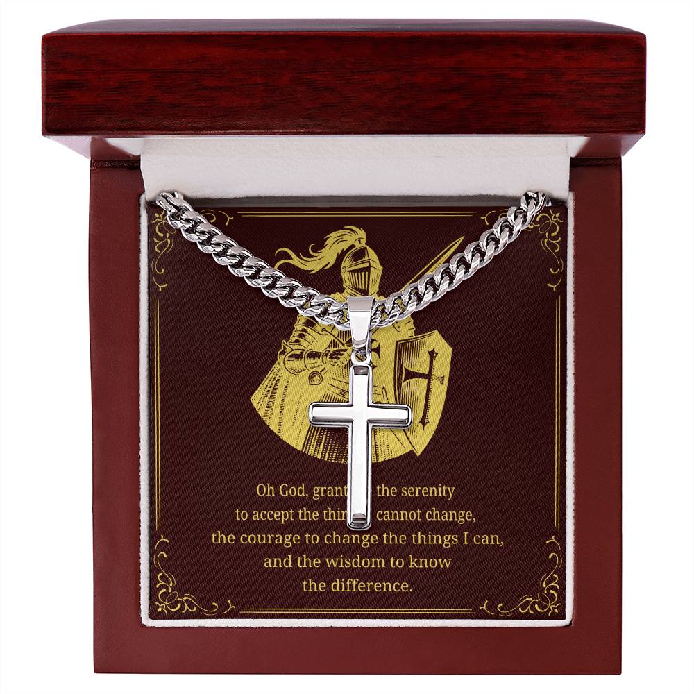 Cuban Link Cross Chain with 'The Serenity Prayer' Gold Card | Perfect Christmas Gift for Men