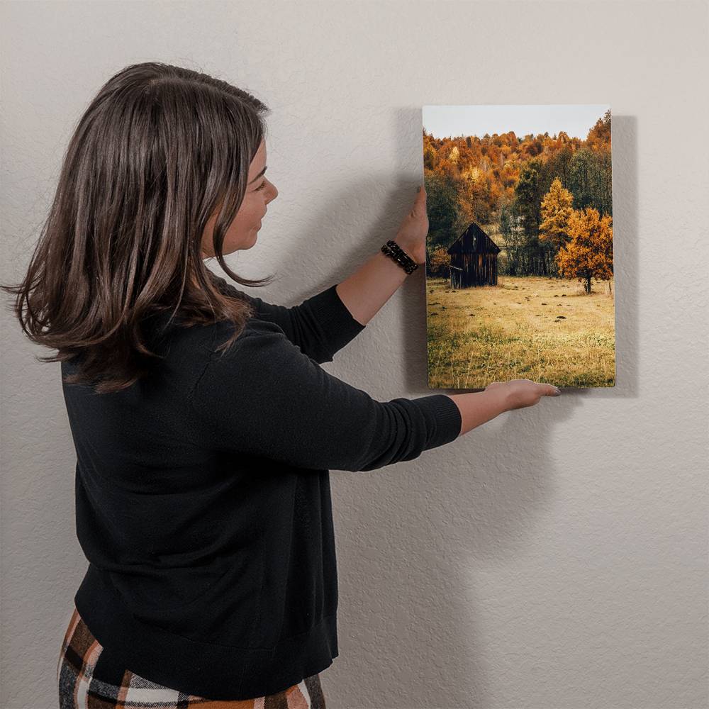 A Shack in Autumn Forest Metal Print | Fall Wall Art 2024