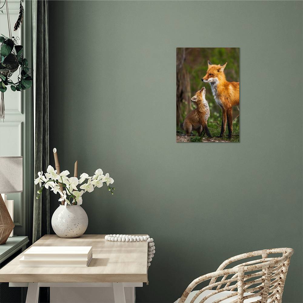 Mother and Baby Fox Metal Print | Wall Art 2024