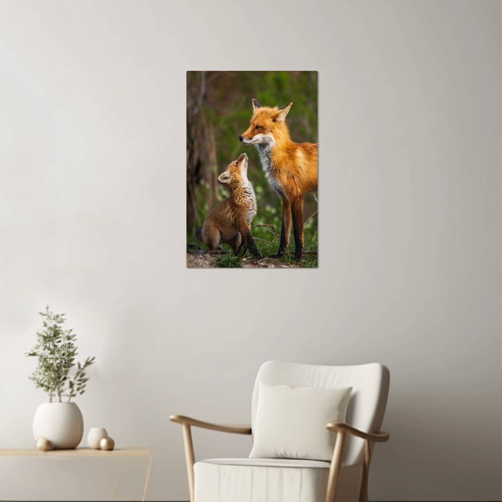 Mother and Baby Fox Metal Print | Wall Art 2024