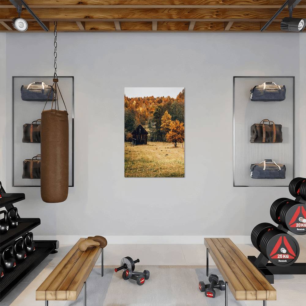 A Shack in Autumn Forest Metal Print | Fall Wall Art 2024