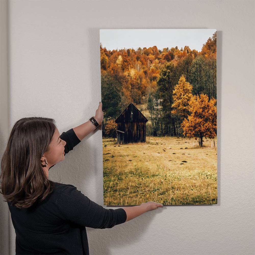 A Shack in Autumn Forest Metal Print | Fall Wall Art 2024