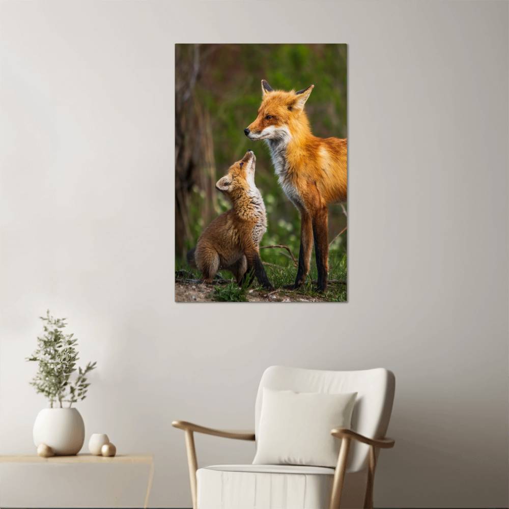 Mother and Baby Fox Metal Print | Wall Art 2024