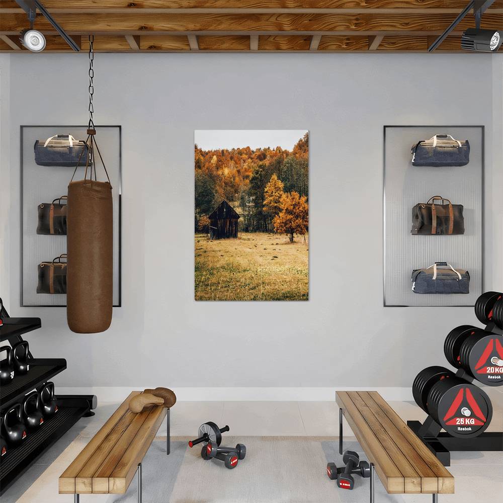 A Shack in Autumn Forest Metal Print | Fall Wall Art 2024