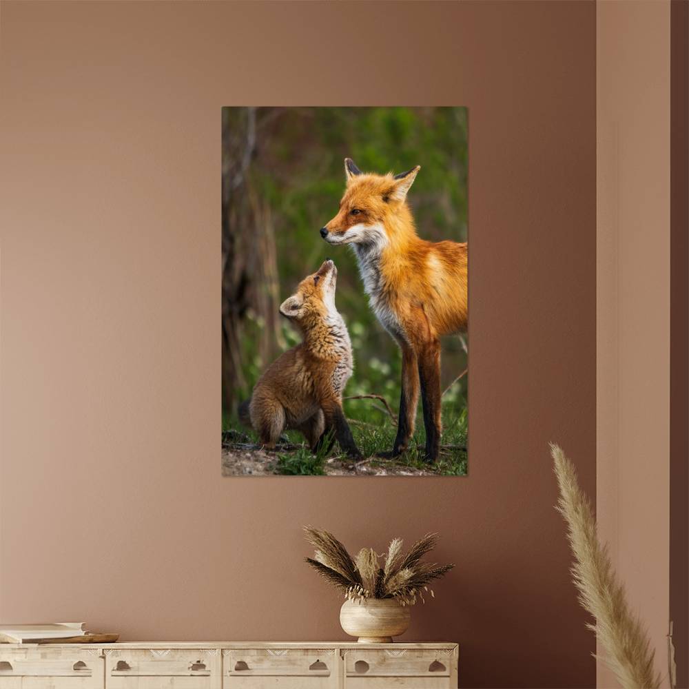 Mother and Baby Fox Metal Print | Wall Art 2024