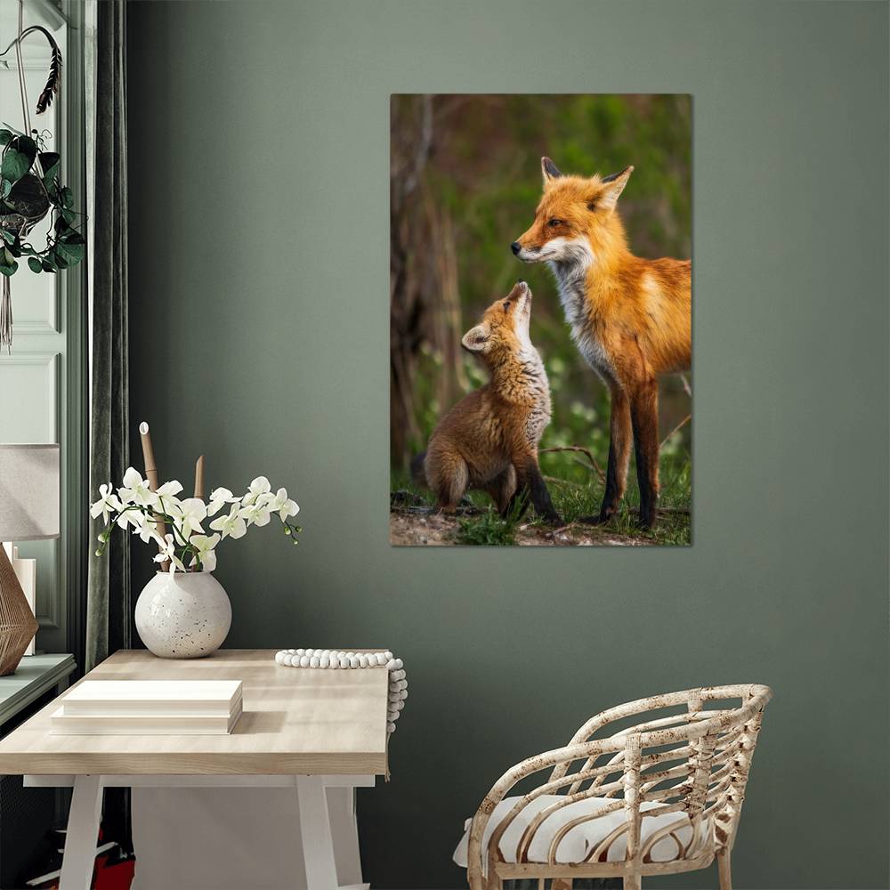 Mother and Baby Fox Metal Print | Wall Art 2024