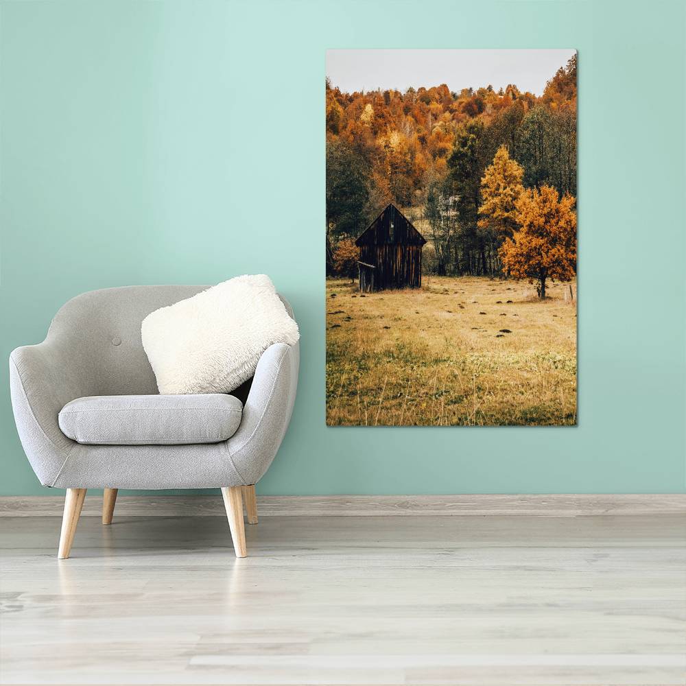 A Shack in Autumn Forest Metal Print | Fall Wall Art 2024