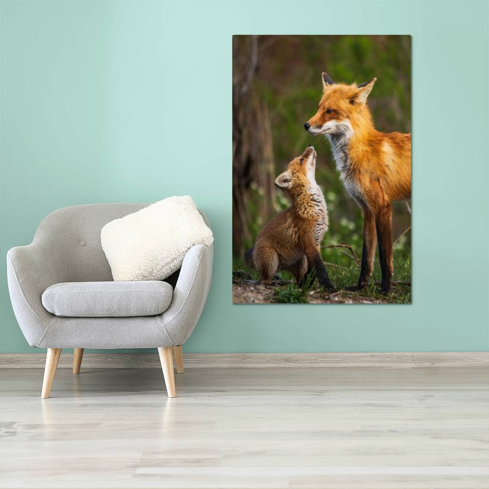 Mother and Baby Fox Metal Print | Wall Art 2024