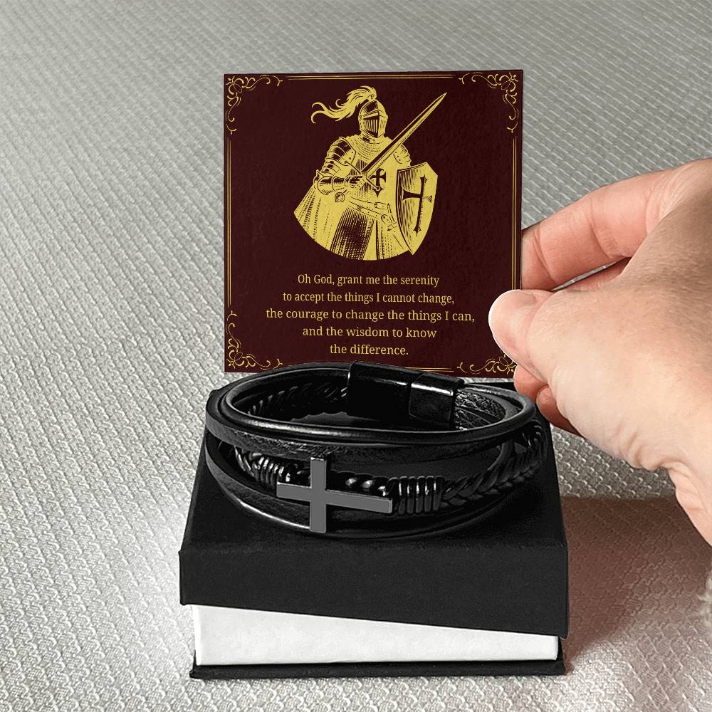 Men's Cross Bracelet with 'The Serenity Prayer' Gold Card | Perfect Christmas Gift for Men