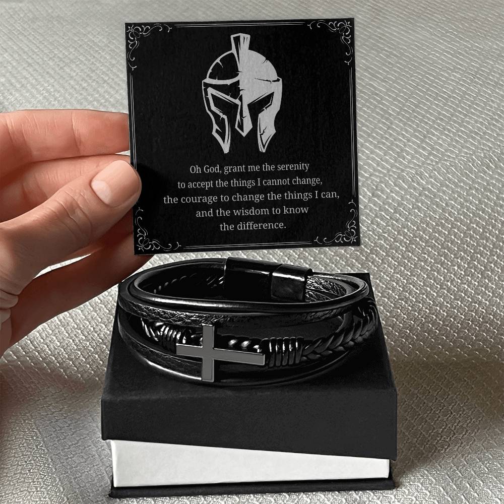 Men's Cross Bracelet with 'The Serenity Prayer' Silver Card | Perfect Christmas Gift for Men