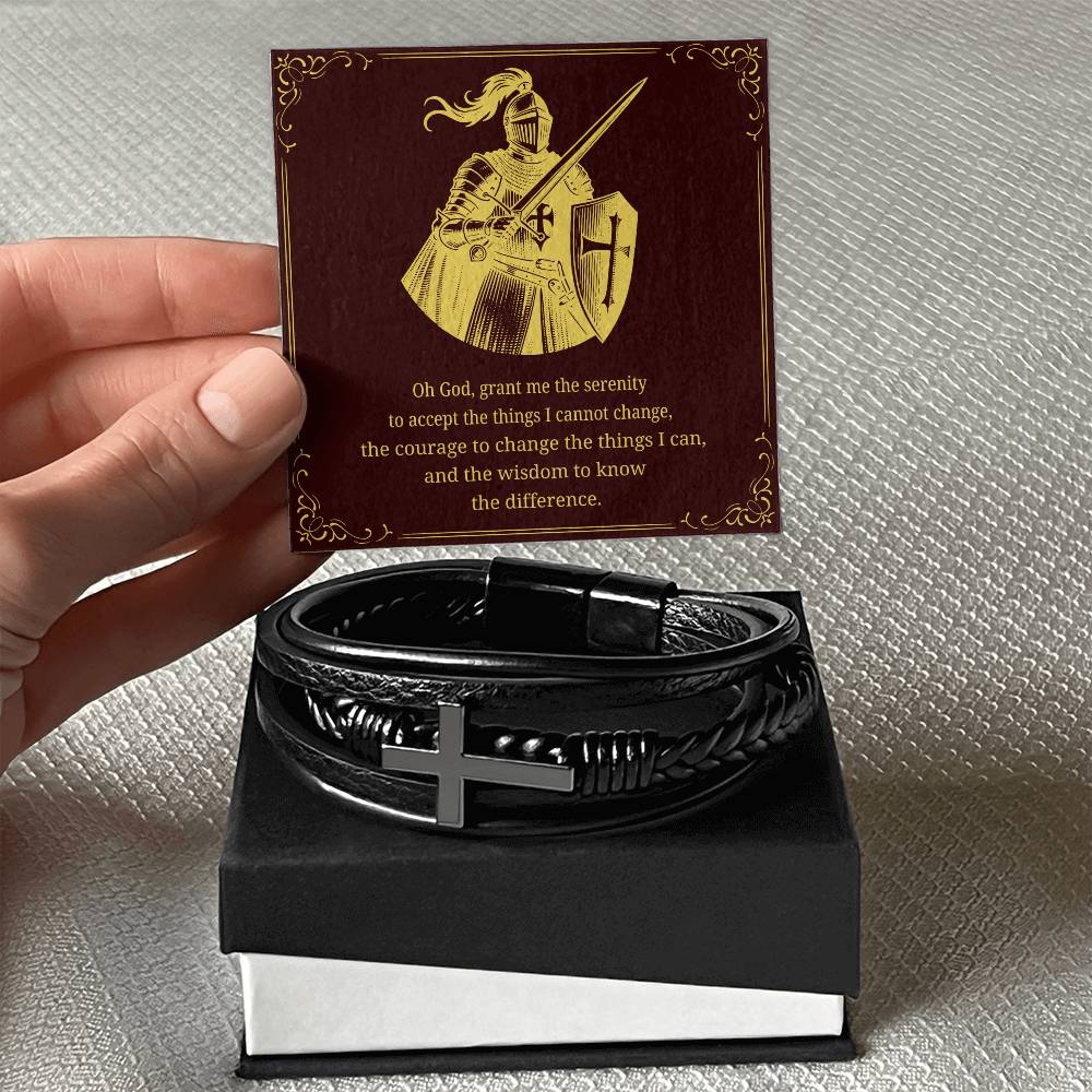 Men's Cross Bracelet with 'The Serenity Prayer' Gold Card | Perfect Christmas Gift for Men