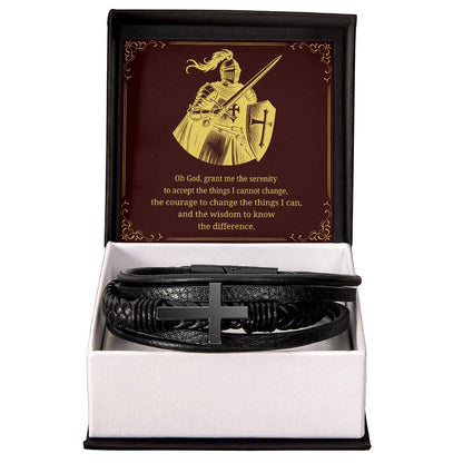 Men's Cross Bracelet with 'The Serenity Prayer' Gold Card | Perfect Christmas Gift for Men