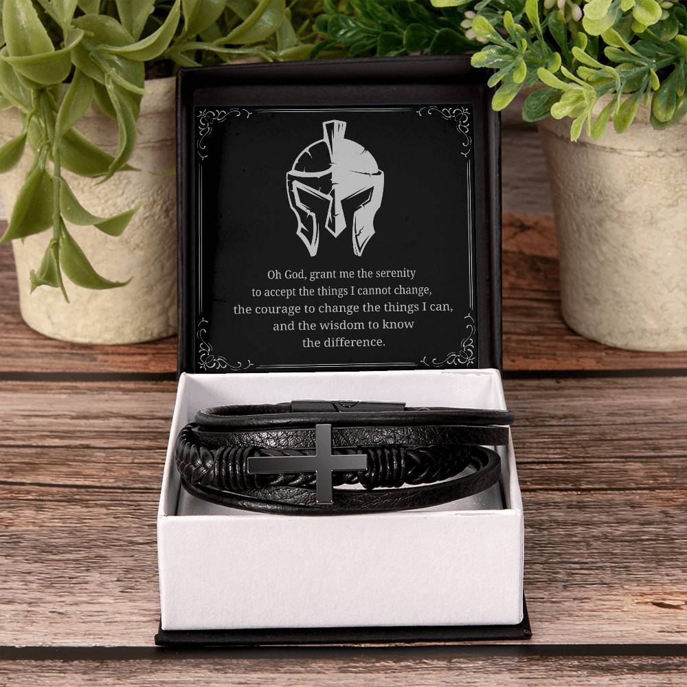 Men's Cross Bracelet with 'The Serenity Prayer' Silver Card | Perfect Christmas Gift for Men