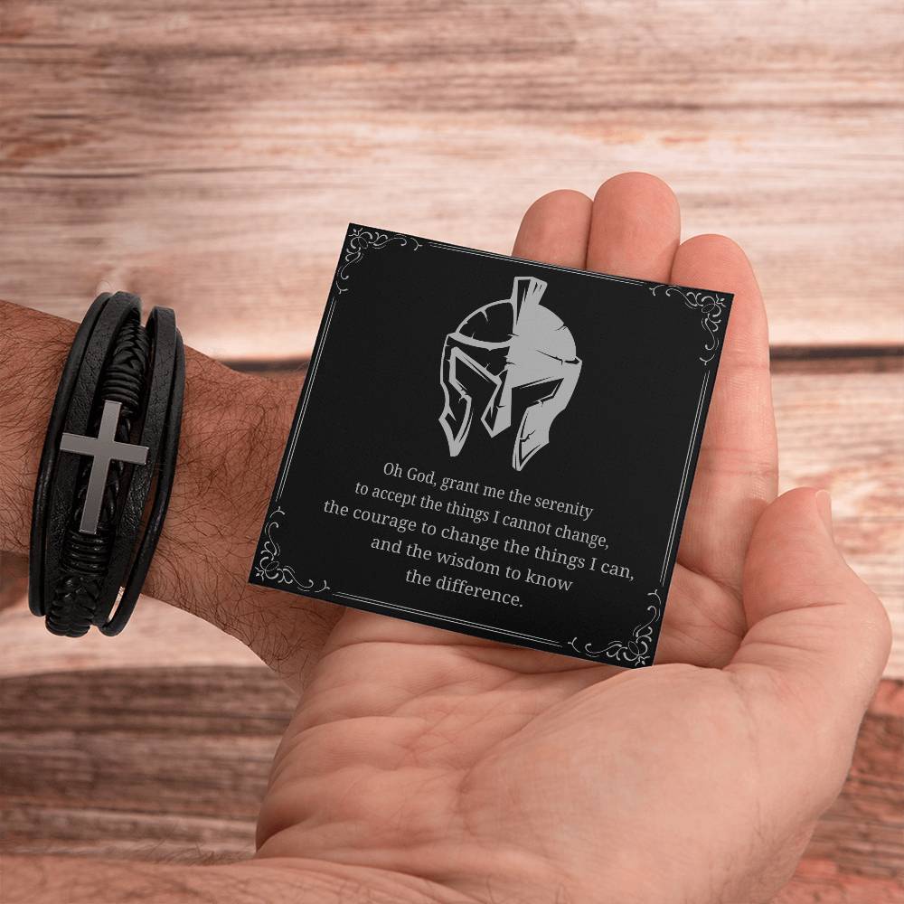 Men's Cross Bracelet with 'The Serenity Prayer' Silver Card | Perfect Christmas Gift for Men