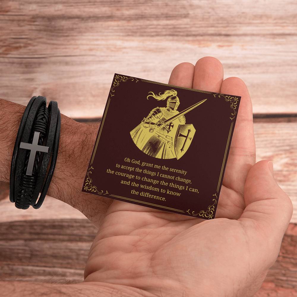 Men's Cross Bracelet with 'The Serenity Prayer' Gold Card | Perfect Christmas Gift for Men