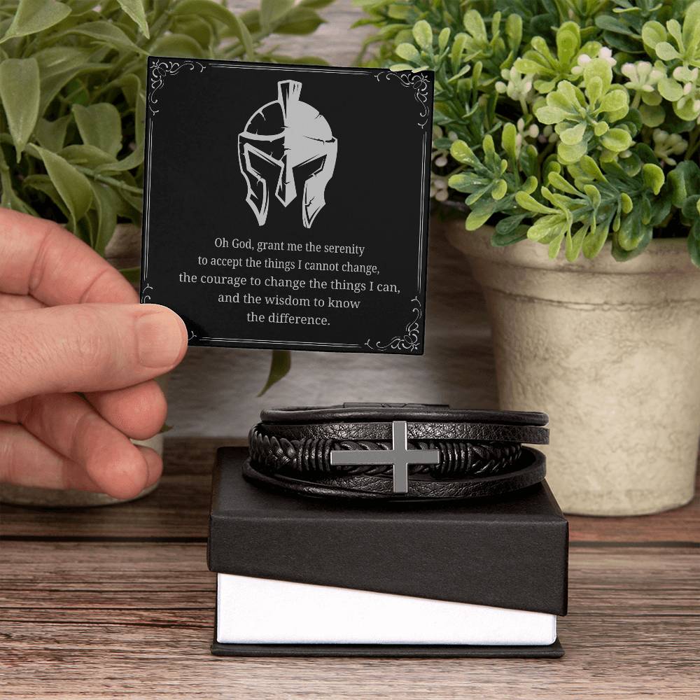 Men's Cross Bracelet with 'The Serenity Prayer' Silver Card | Perfect Christmas Gift for Men