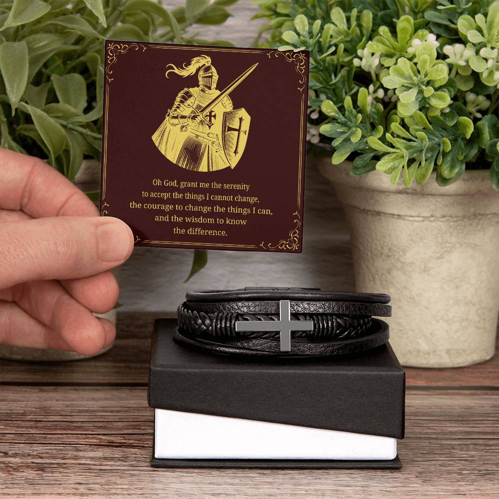 Men's Cross Bracelet with 'The Serenity Prayer' Gold Card | Perfect Christmas Gift for Men