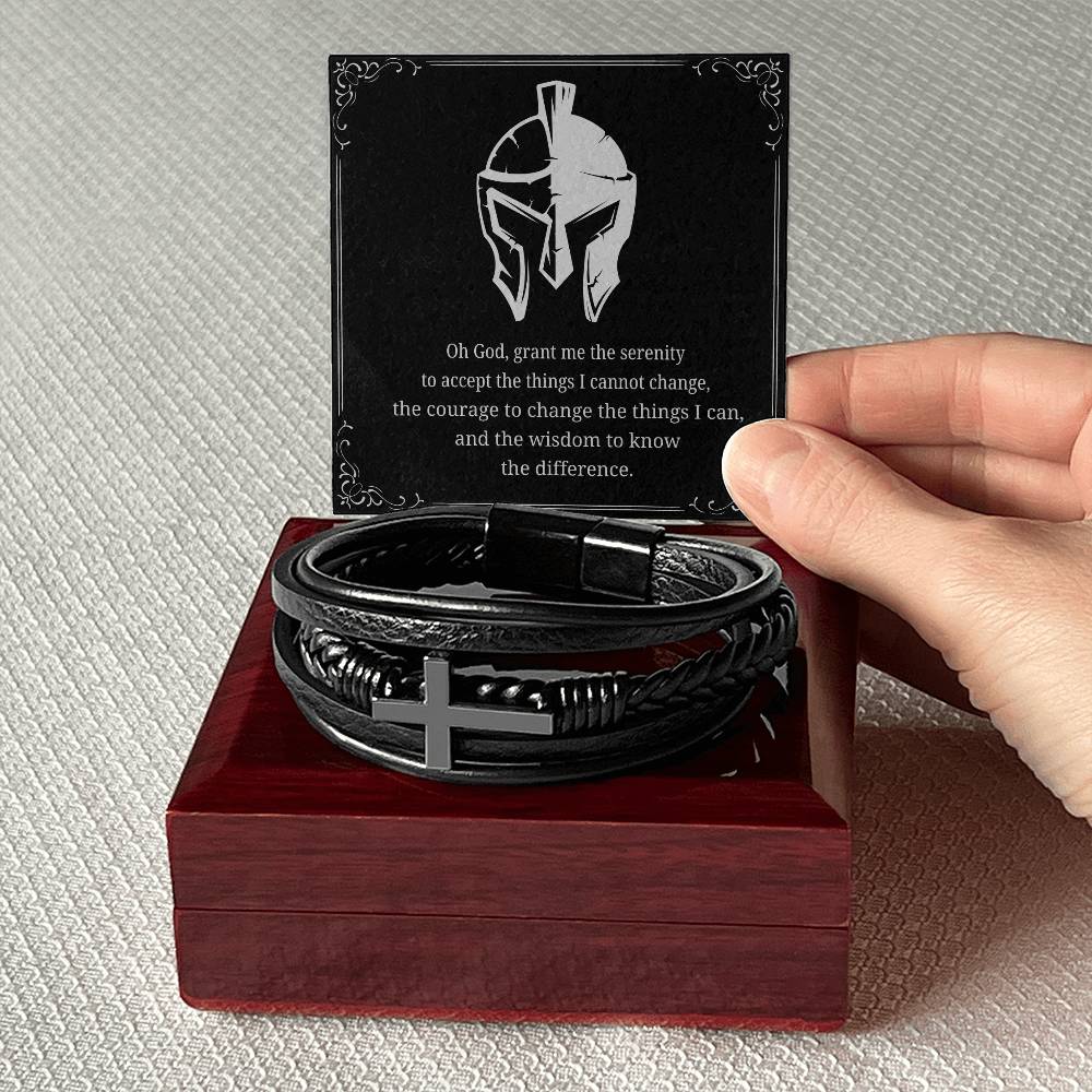 Men's Cross Bracelet with 'The Serenity Prayer' Silver Card | Perfect Christmas Gift for Men