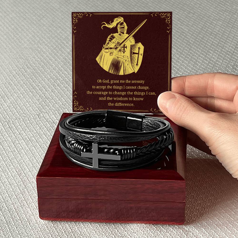 Men's Cross Bracelet with 'The Serenity Prayer' Gold Card | Perfect Christmas Gift for Men