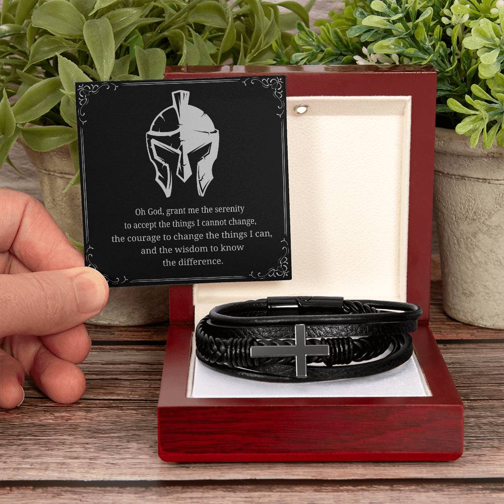 Men's Cross Bracelet with 'The Serenity Prayer' Silver Card | Perfect Christmas Gift for Men