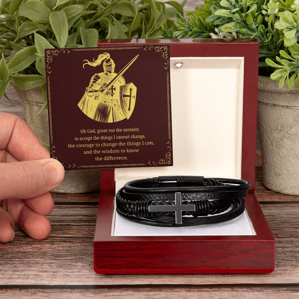 Men's Cross Bracelet with 'The Serenity Prayer' Gold Card | Perfect Christmas Gift for Men