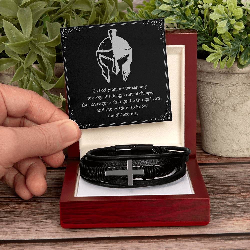 Men's Cross Bracelet with 'The Serenity Prayer' Silver Card | Perfect Christmas Gift for Men