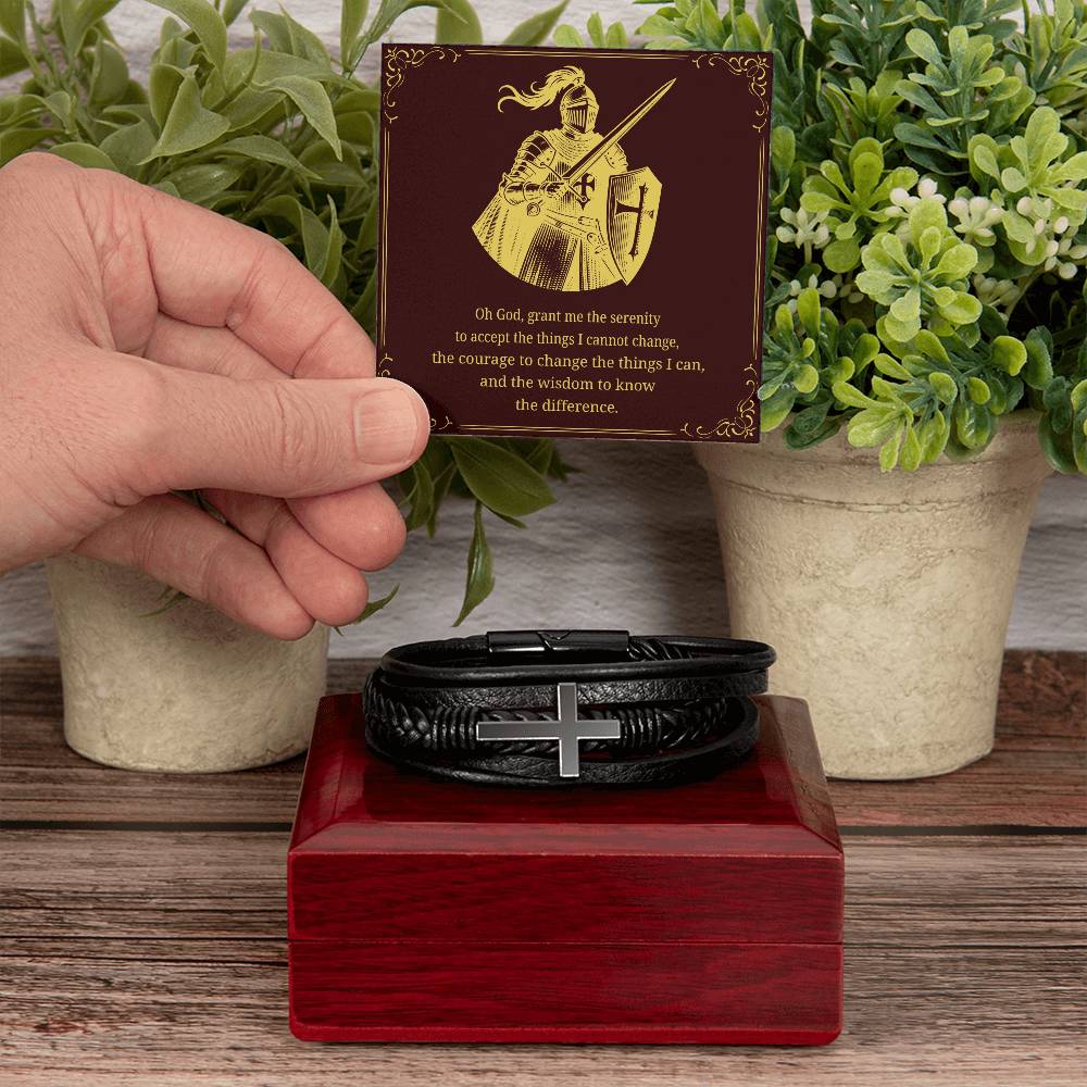 Men's Cross Bracelet with 'The Serenity Prayer' Gold Card | Perfect Christmas Gift for Men