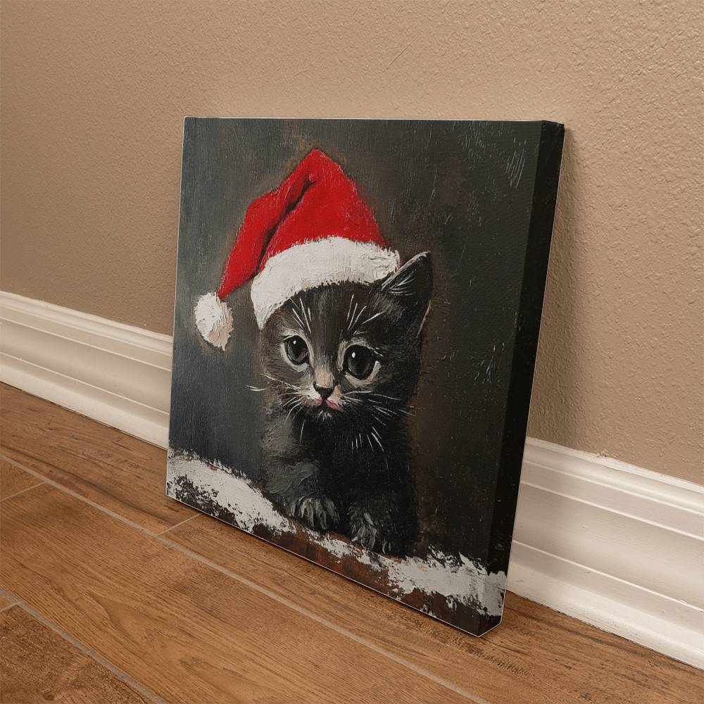 Cute Black Kitten Wearing Christmas Hat | Perfect Christmas Decor 2024