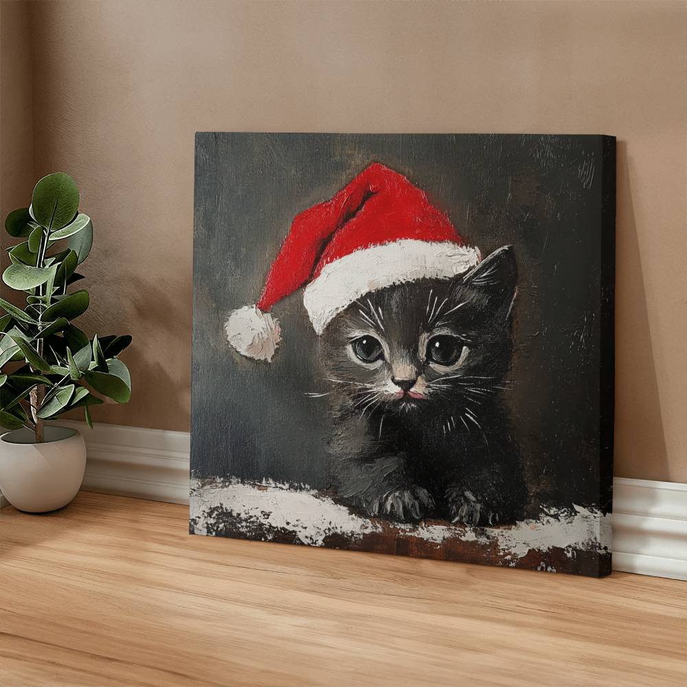 Cute Black Kitten Wearing Christmas Hat | Perfect Christmas Decor 2024