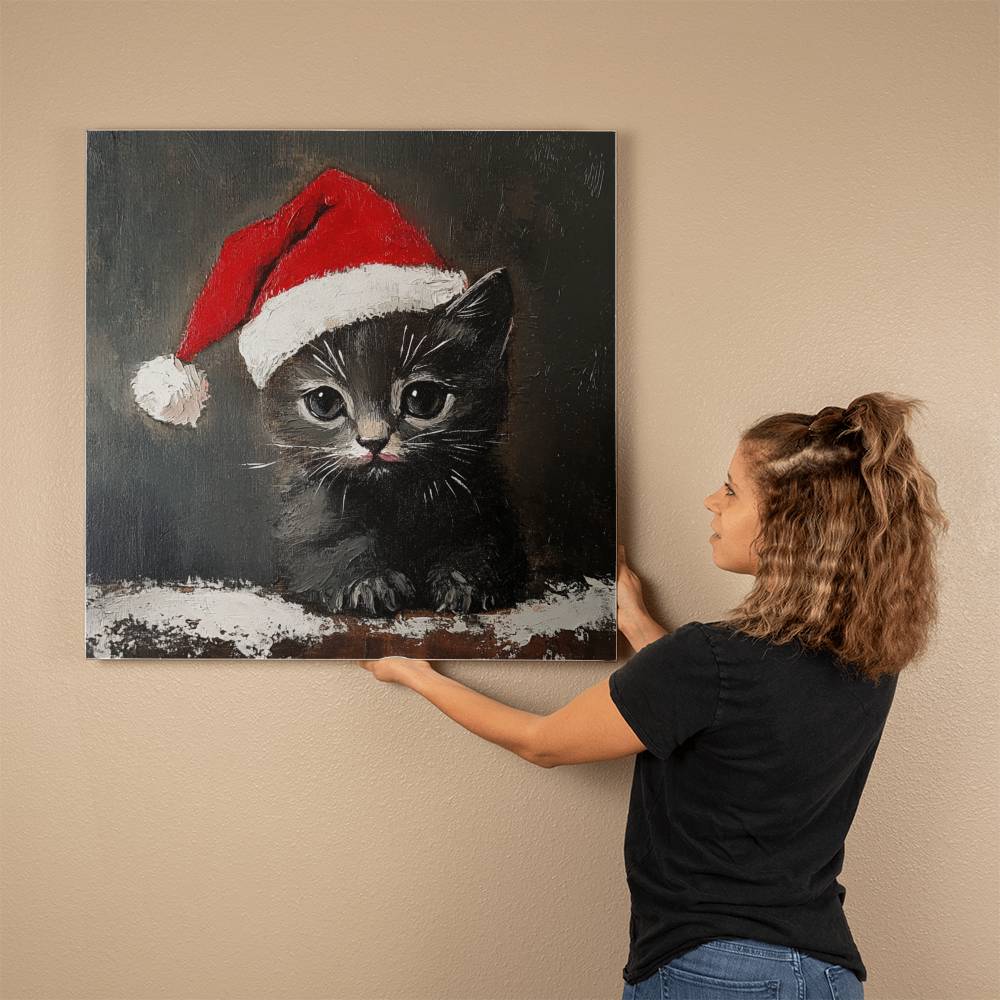 Cute Black Kitten Wearing Christmas Hat | Perfect Christmas Decor 2024