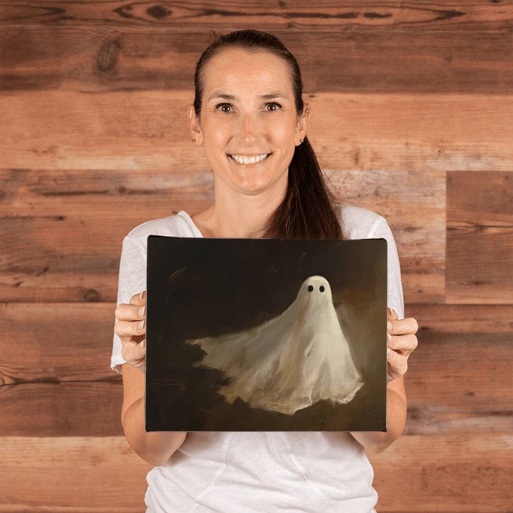 Spooky White Ghost Printed in Wrapped Canvas | Halloween Decor 2024