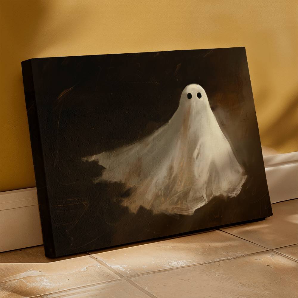 Spooky White Ghost Printed in Wrapped Canvas | Halloween Decor 2024