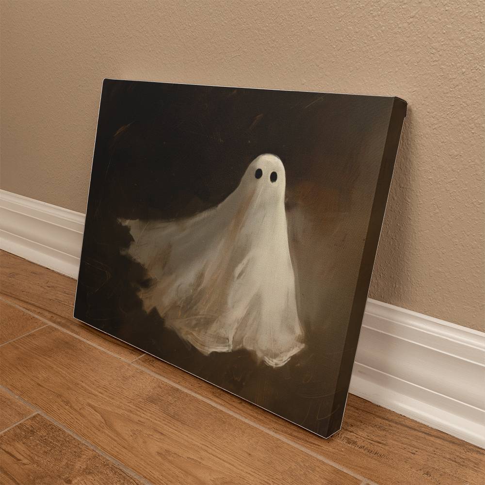 Spooky White Ghost Printed in Wrapped Canvas | Halloween Decor 2024