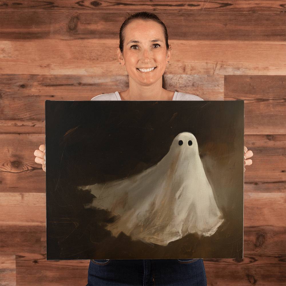 Spooky White Ghost Printed in Wrapped Canvas | Halloween Decor 2024