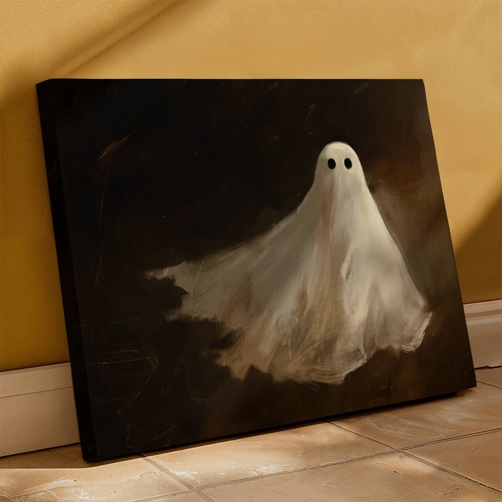 Spooky White Ghost Printed in Wrapped Canvas | Halloween Decor 2024