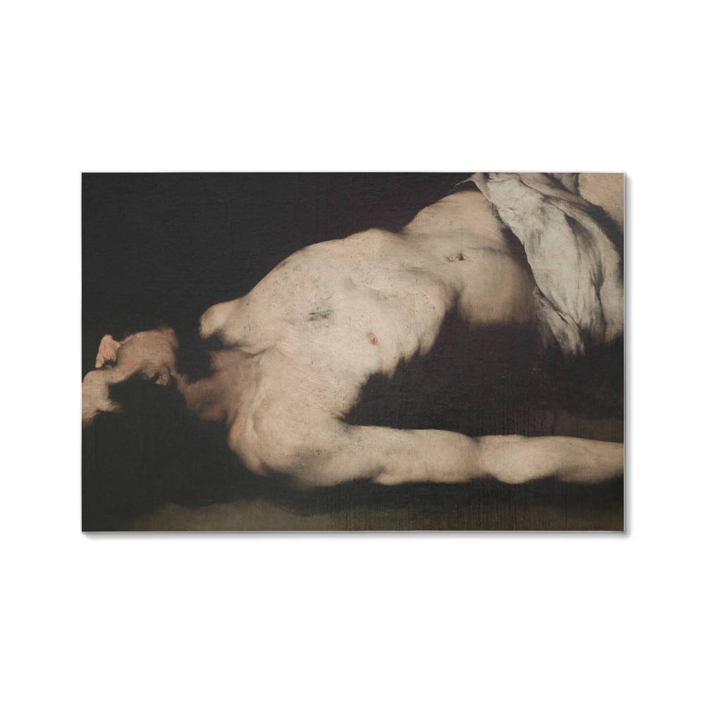 Man Laying on the Floor Vintage Painting Printed on Wrapped Canvas