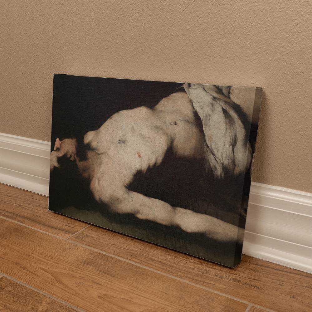 Man Laying on the Floor Vintage Painting Printed on Wrapped Canvas