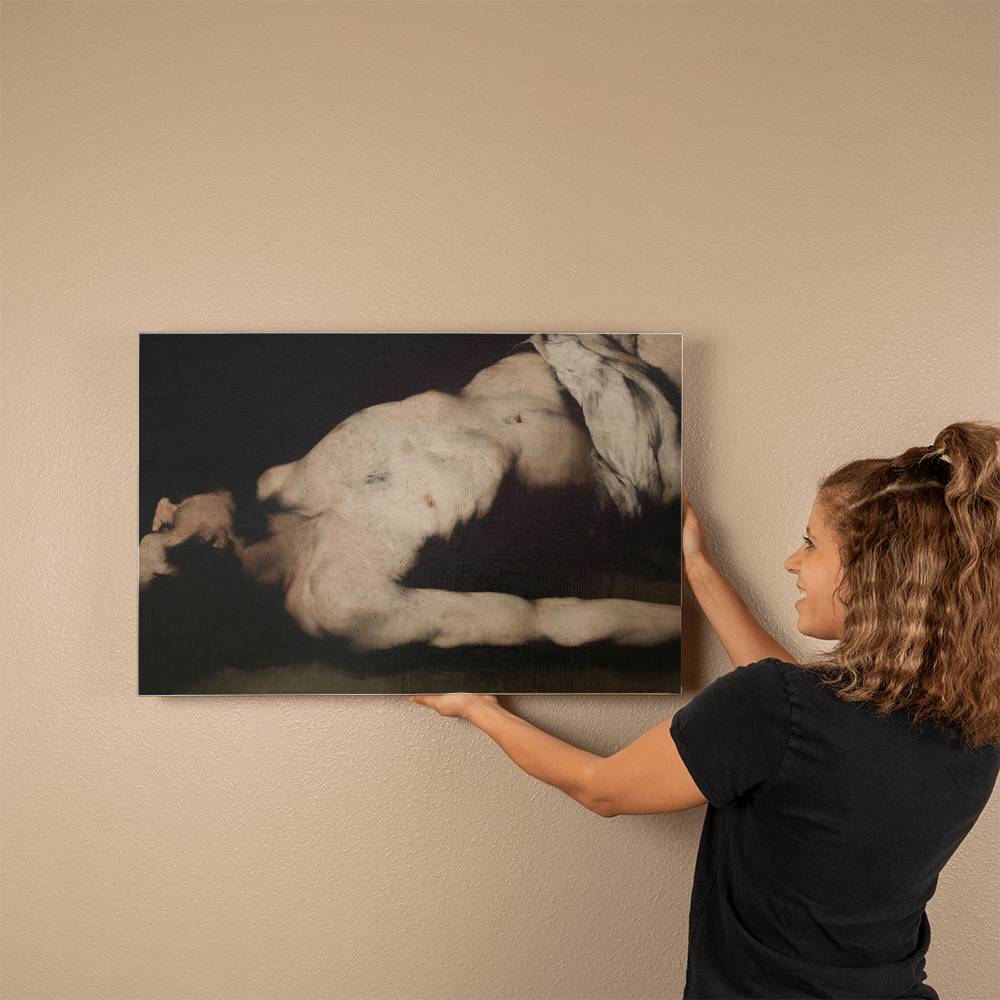 Man Laying on the Floor Vintage Painting Printed on Wrapped Canvas