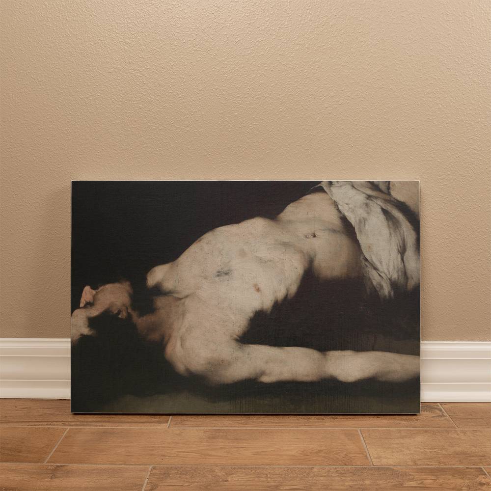 Man Laying on the Floor Vintage Painting Printed on Wrapped Canvas