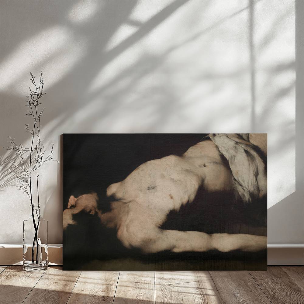 Man Laying on the Floor Vintage Painting Printed on Wrapped Canvas